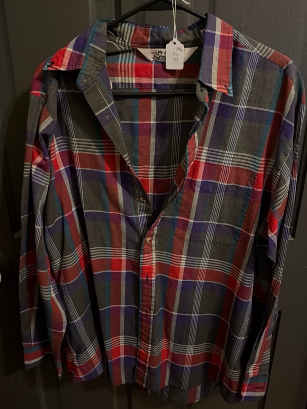 Men's Red & Blue Plaid Button-Up Shirt